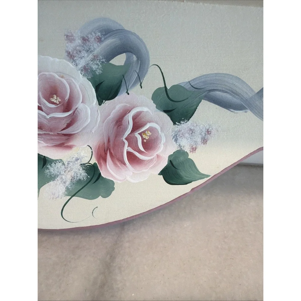 Vintage Cream/mauve Hand Painted Floral Wooden Wall Shelf 21